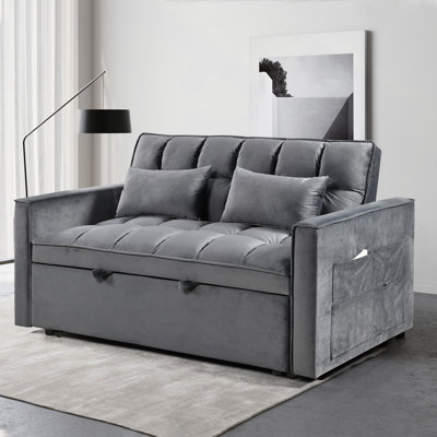 Canapé, causeuse moderne en velours, canapé-lit, canapé-lit, causeuse, dossier inclinable, coussins décoratifs, poches, meubles de salon, canapé-lit convertible 3 en 1