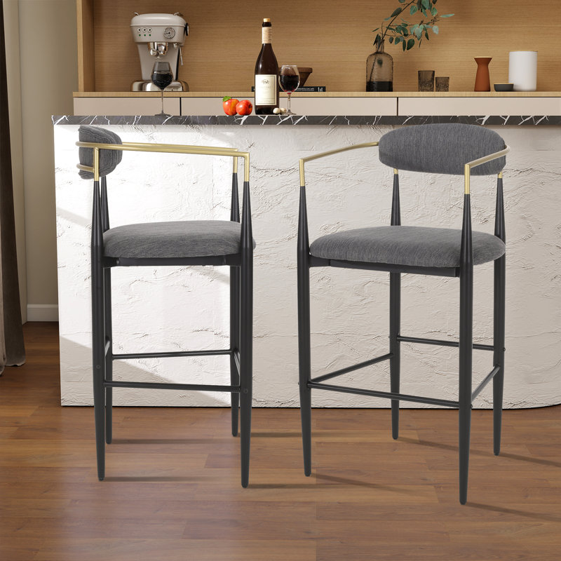 Tabouret de bar 29,73 po avec repose-pieds, Lin - gris