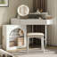 Bureau de maquillage pour coiffeuse avec miroir pliable réglable et tabouret