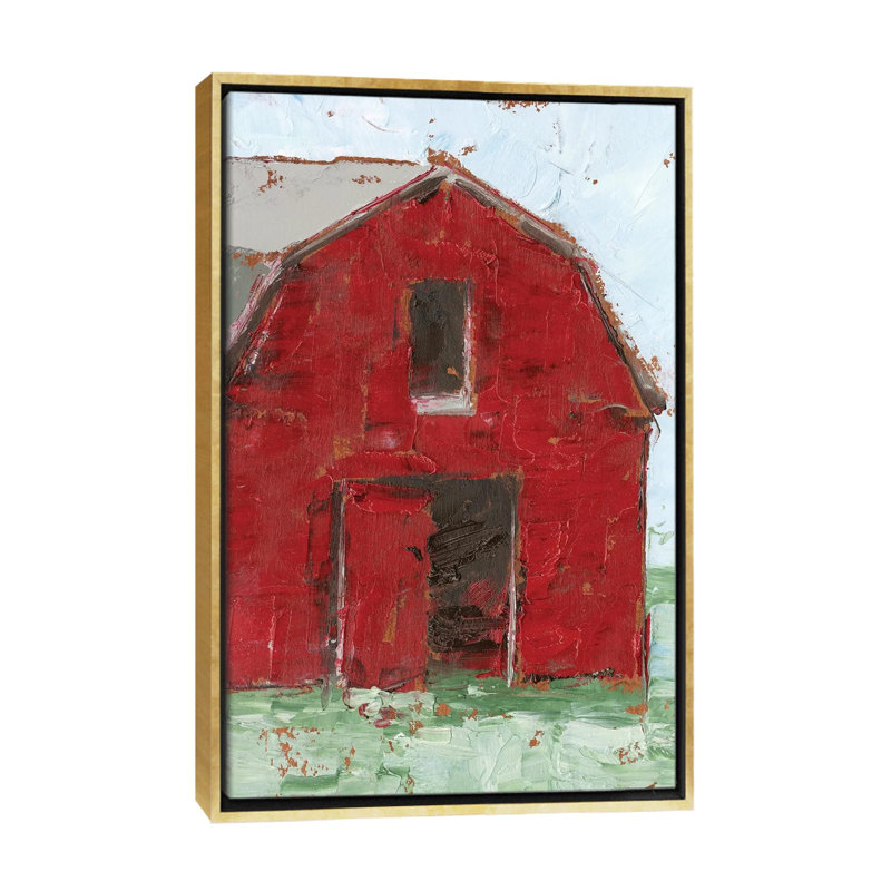 « Big Red Barn I » par Ethan Harper, reproduction d’art, Toile encadrée d'or, H 48 po x l 32 po x P 1,5 po, Pas de tapis