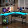 59.4" Reversible L Shaped Computer Desk with RGB LED Strip & Power Outlets & Monitor Stand