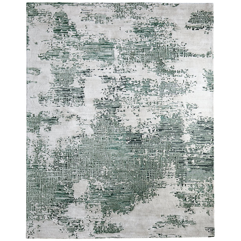 Tapis abstrait moderne Zarah, Rectangle 12 pi x 15 pi, Green