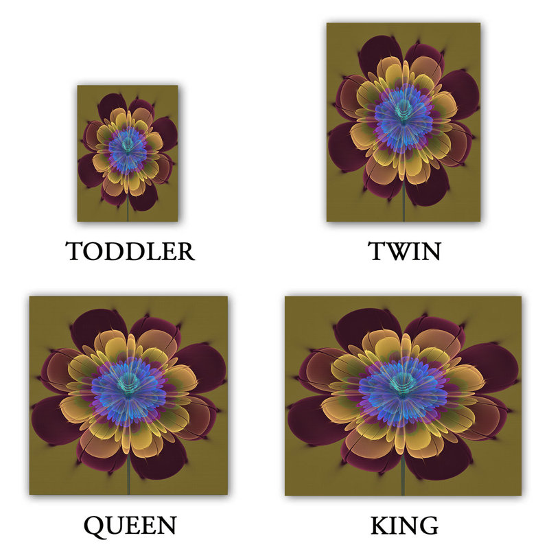Ensemble de housse de couette de fleurs ghost, 1 housse + 2 taies très grand lit, Bleu / Mauve / Jaune