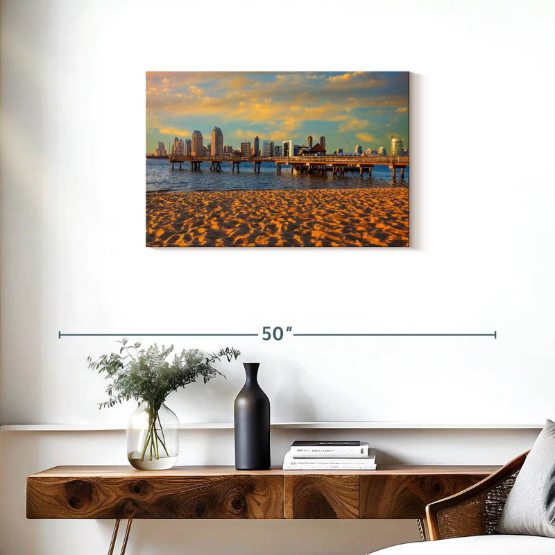 Gillard, San Diego, horizon de la ville, coucher de soleil, H 20 po x l 30 po