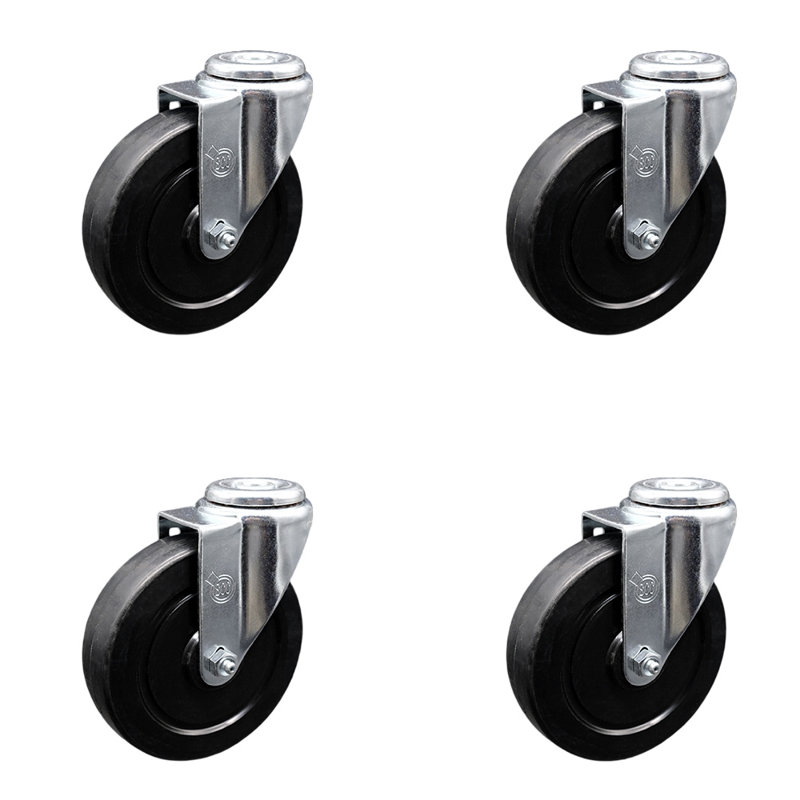 Rubber Wheel Swivel Bolt Hole Caster Set