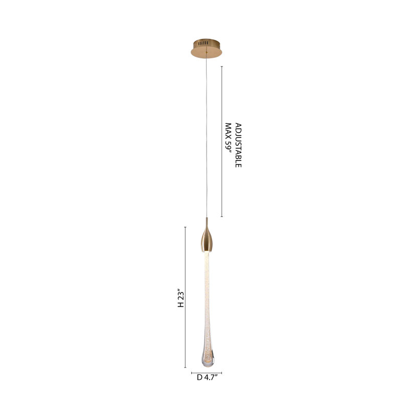 This Exquisite LED Pendant Is In A Gold Finish. The Frame Is Made Out Of Aluminum, And It Comes With A Dusted Clear Glass Accent. The LED Bulb Is Integrated Into The Frame. The Adjustable Cord Link Makes This Fixture Suitable For Most Ceiling Heights.