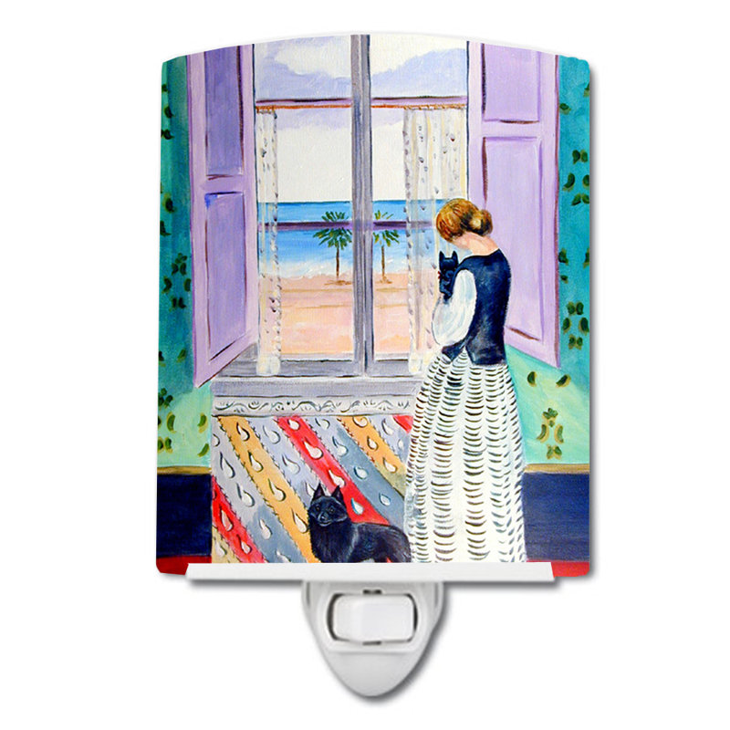 Lady with Her Schipperke Ceramic Night Light