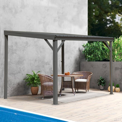 Abri de jardin de 8 pi x 10 pi avec système de drainage amélioré, toit incliné en acier galvanisé à toit rigide pour terrasse de patio