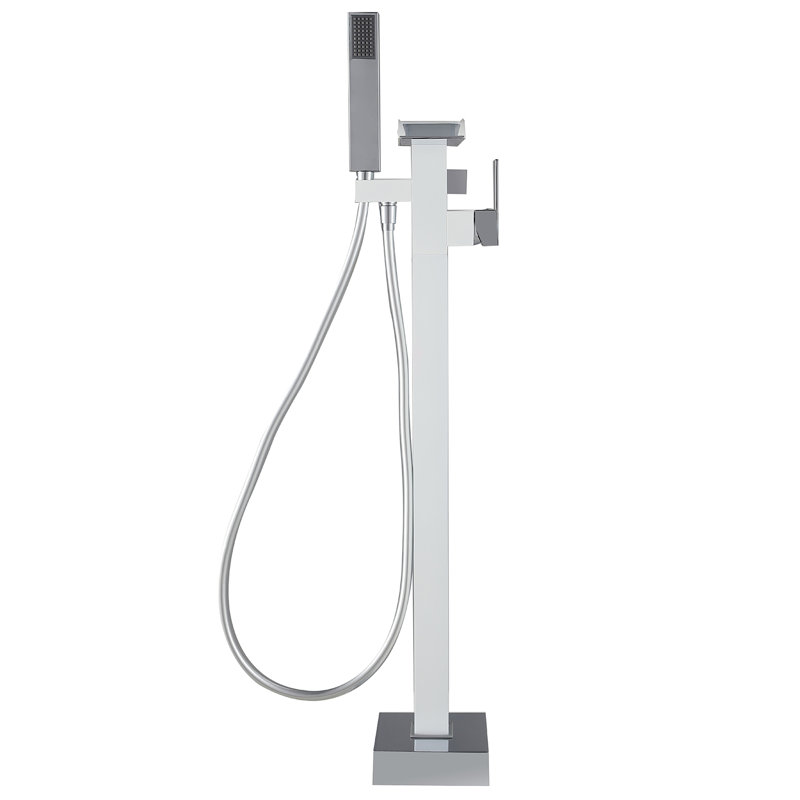 Robinet de baignoire autoportable à fixation au plancher à poignée simple avec douche à main