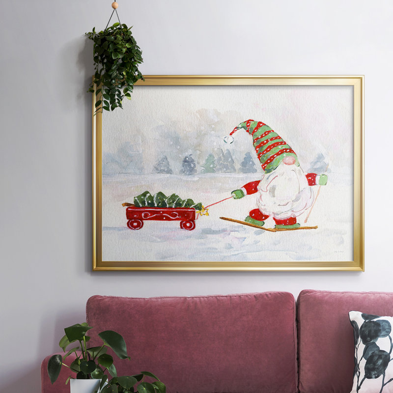Gnome d'hiver I, H 30 po x l 44 po x P 1,5 po, Toile avec cadre flottant or