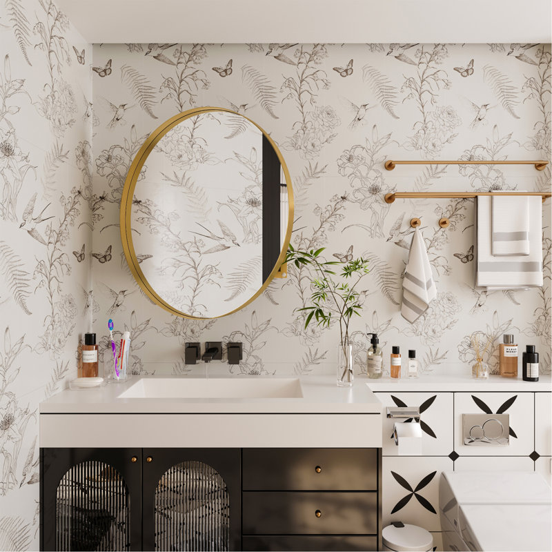 31.5 Inch Surface Mount Round Metal Framed Medicine Cabinet With Mirror And Adjustable Shelves Black Wall Mirror With Storage For Bathroom, Matte Gold