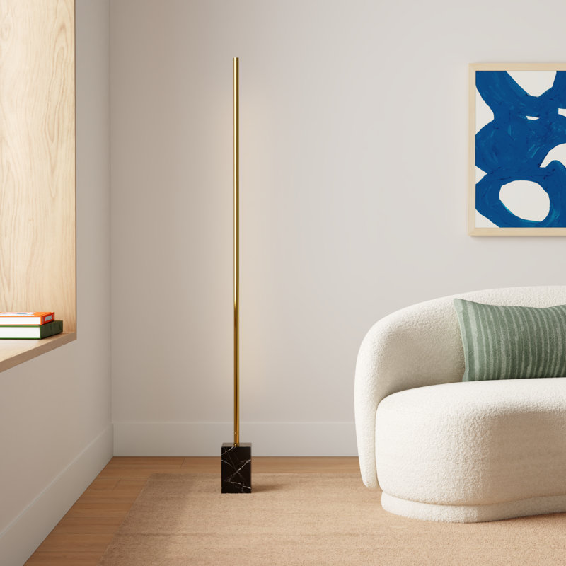 Ericson 65'' Column Floor Lamp, Antique Brass/Black Marble