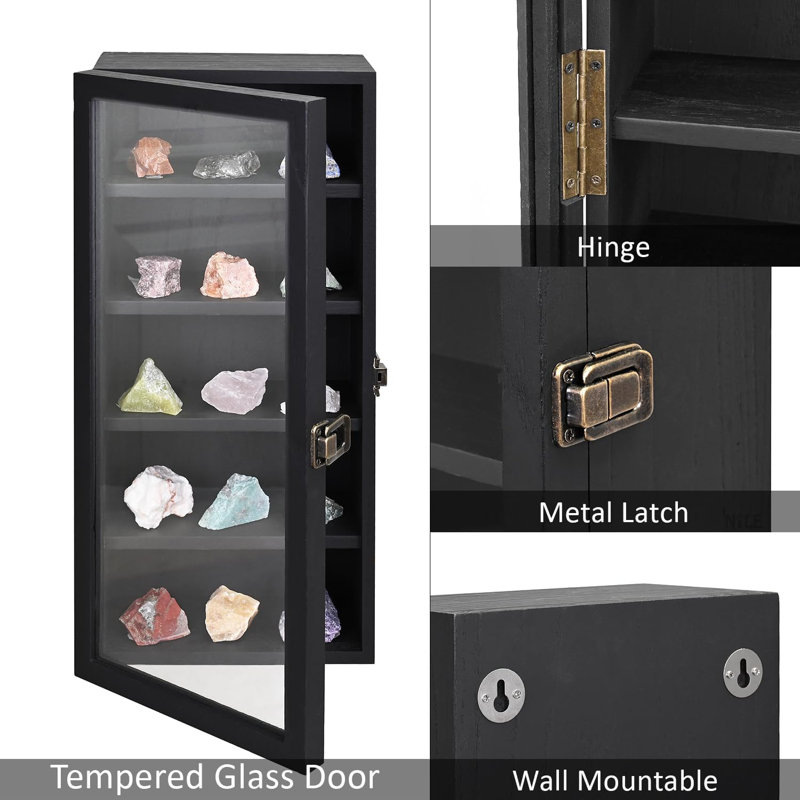 Wall Mounted Wooden Collectible Display Case 5 Shelf, Black