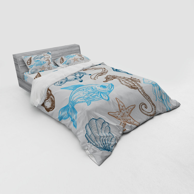 Doodle Coastal Duvet Cover, Queen Duvet Cover + 3 Additional Pieces