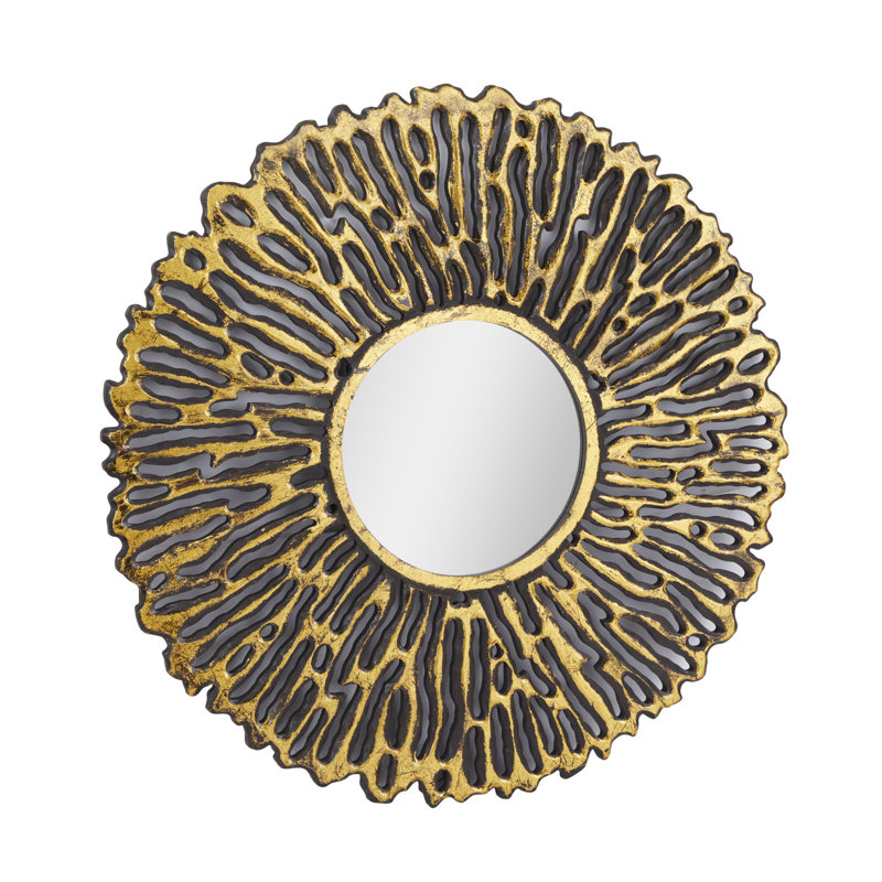 Brynsley Solid Wood Circle Wall Mirror, Gold