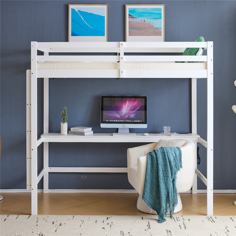 Lit mezzanine avec bureau, lit mezzanine en bois pour lit simple avec DEL RVB pour adultes, 2 stations de charge