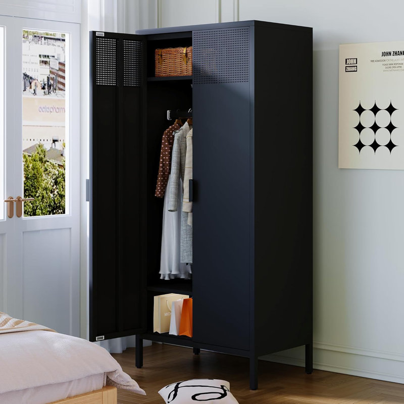 71" Steel Wardrobe Black