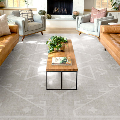 Kehr Bottineau Distressed Southwestern Beige Flat-Weave Rug