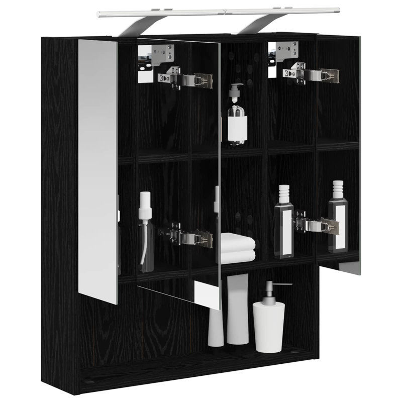 W H Wall Mounted Required Medicine Cabinet Mirror 2, 70cmH x 60cmW x 14.5cmD, Black Oak
