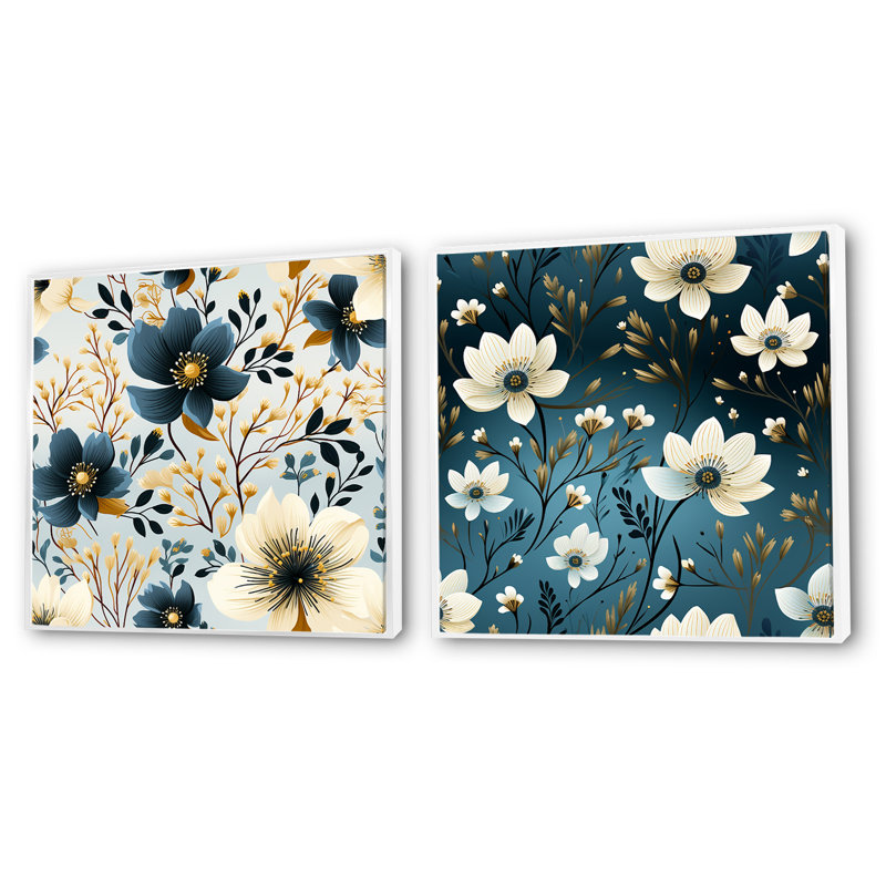 Flavie - Ensemble de 2 collages carrés floraux, Cadre flottant blanc, H 16 po x l 33 po