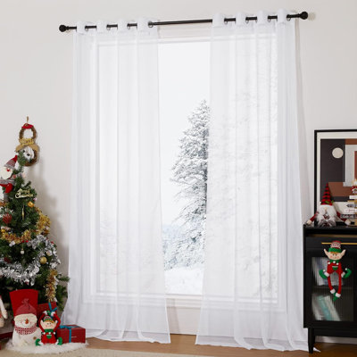  Outdoor Sheer Curtains, Waterproof Sheer Texture Curtain Panels for Gazebo, Porch, Pergola, Voile Drapes with Rustproof Grommets for Living Room, 2 Panels