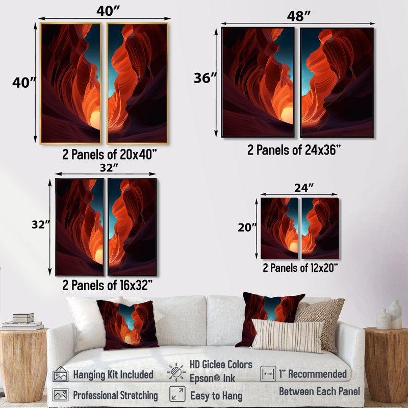 Magical Lower Canyon II - Art mural traditionnel 2 panneaux, H 20 po x l 24 po, Impression encadrée flottante, Noir