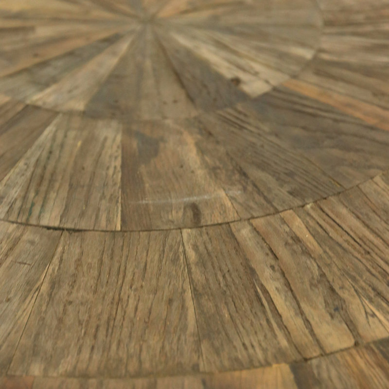 Round Solid Wood Top Metal Base Dining Table