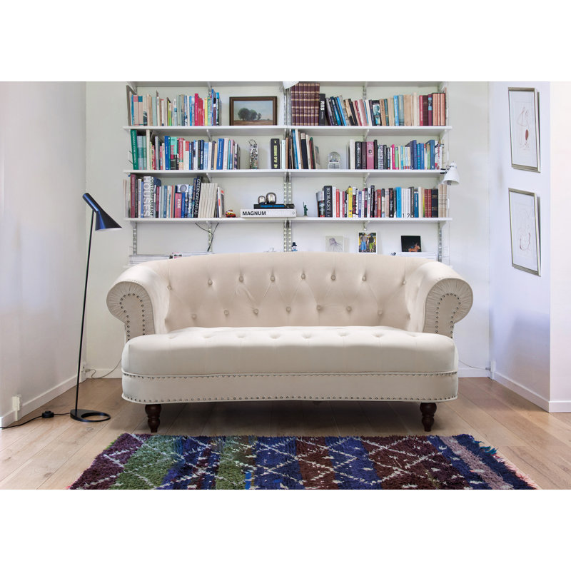 Lambdin Velvet Sofa, Ivory, 31.89" H x 69.29" W x 35.04" D