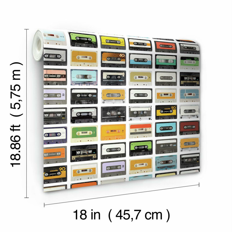 Rouleau de papier peint adhésif L 18,86 pi x l 18 po Alverne Cassettes, Rouge / orange / bleu / mauve / jaune / vert / gri