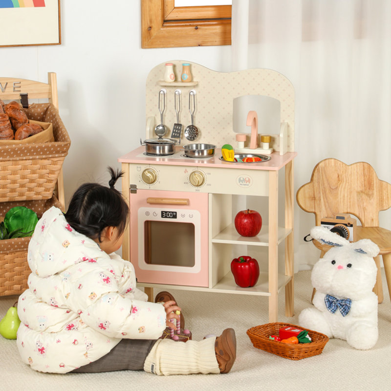 Ensemble de cuisine en bois avec plaque de cuisson, four, évier et robinet, jouet de jeu pour enfants de 3 à 8 ans