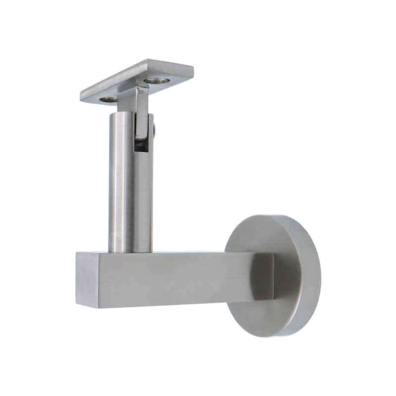 Concrete Mount Handrail Bracket with Round Rose and Flat Plate, Satin Stainless Steel
