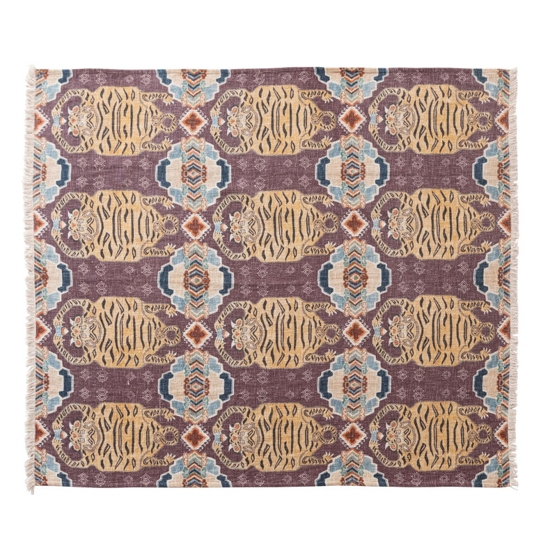Jeté en coton à motif de tigres tibétains