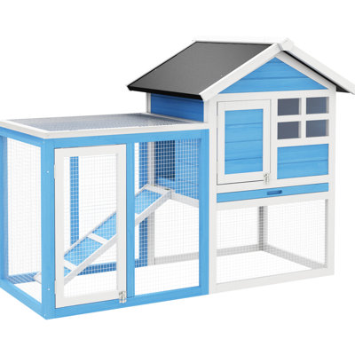 Cage bleue de 48 po avec toit en asphalte, construction en bois, pour l'intérieur et l'extérieur, plateau hygiénique amovible - intérieur spacieux pour lapin