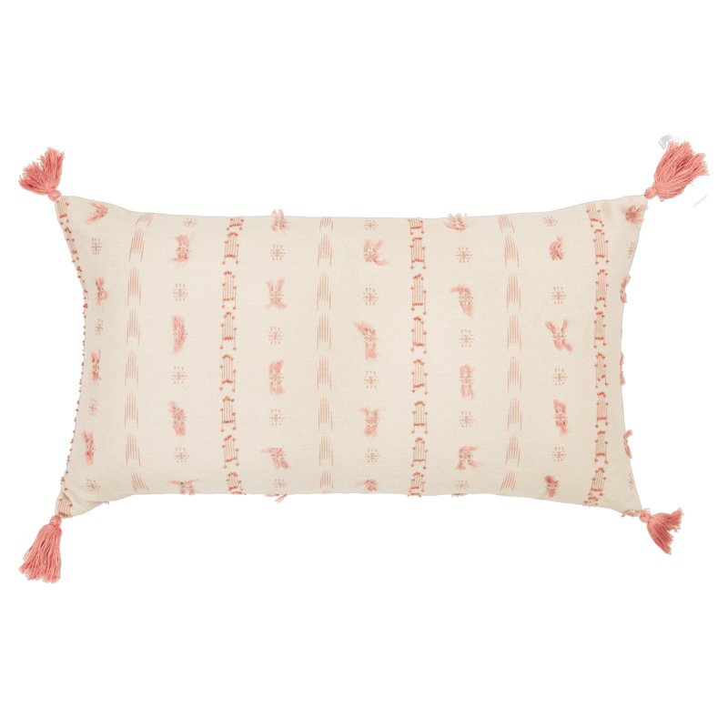  Rectangular Cotton Pillow Cover and Insert, Beige/Blush