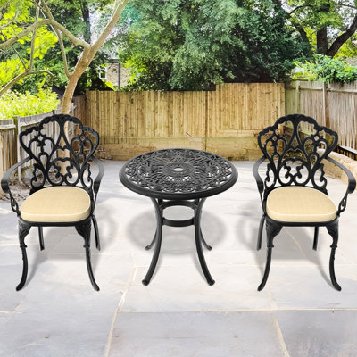 Black Frame Cast Aluminum Garden With - Random Color Seat Cushions Patio Furniture & Resilient