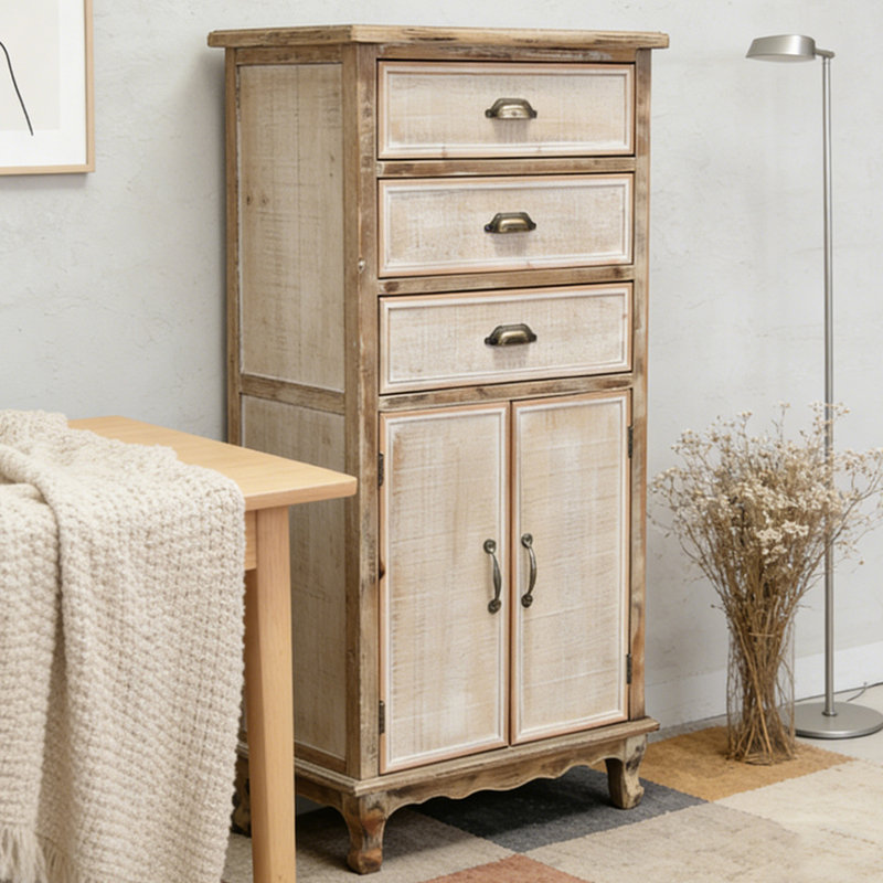 Armoire de rangement en bois rustique, Ancient White