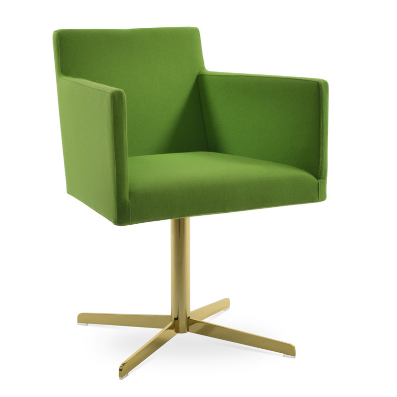 Chaise avec accoudoirs pivotants Harpoint 4 Star, Laine Camira - bleu fumée, Or