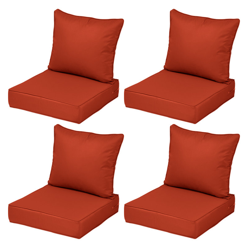 Fade Resistant Outdoor Chair Cushions Set Of 4, 24X28 Deep Seat Patio Cushions, 28D High Resilience Foam Replacement Patio Chair Cushions Set Of 4 With Removable Cover For Sofa, Adirondack Chair, Sectional,Terra Red