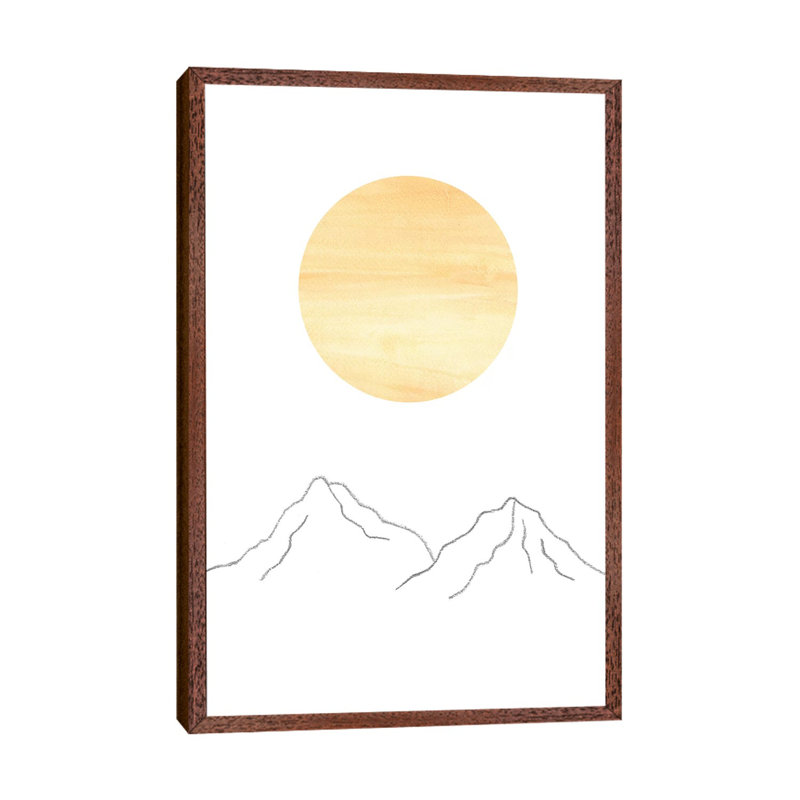 Sun And Mountains - Painting on Canvas, 101.6cm H x 66.04cm W x 3.81cm D, Classic Brown Wood Framed
