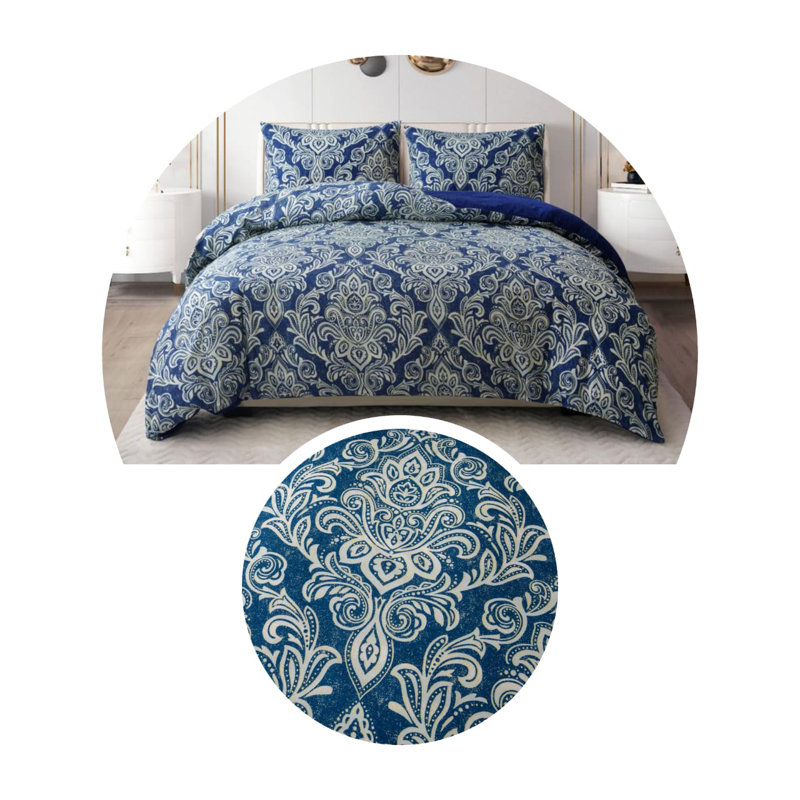 Casim Microfiber Bedspread with Pillowcases, Blue, Double