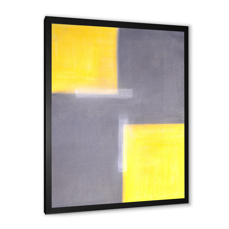 Jaune et gris, champs de couleurs - Œuvre d'art moderne et contemporaine, H 20 po x l 12 po x P 1 po, Cadre photo noir