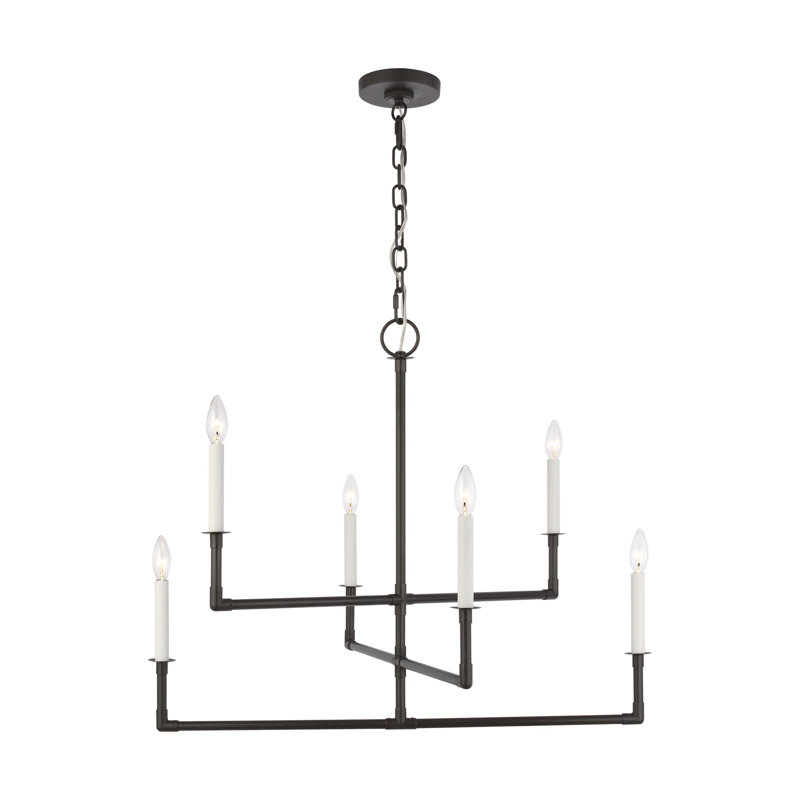 Jachin 6 - Light Dimmable Modern Linear Chandelier, Aged Iron, 26" H x 32" W x 32" D