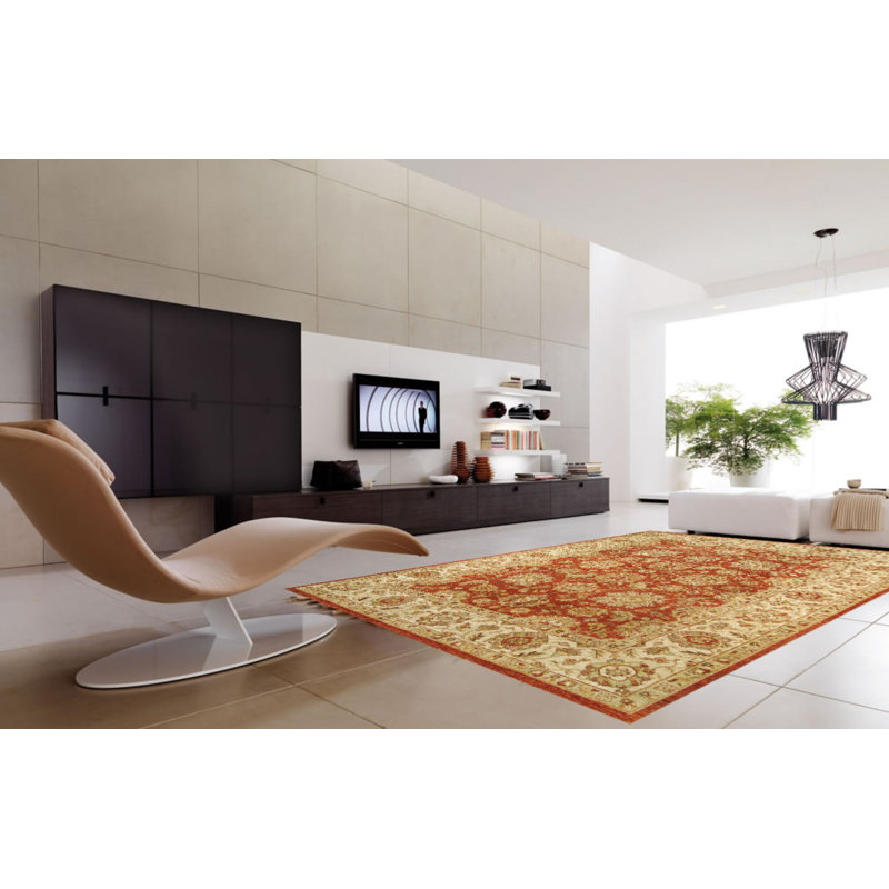 Agra Oriental Hand-Knotted Wool Red/Brown Area Rug, Rectangle 7'9" x 10'