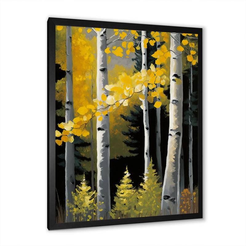 «Yellow Leaf Birches In The Forest I», reproduction sur toile, H 20 po x l 12 po x P 1 po, Toile avec cadre photo noir