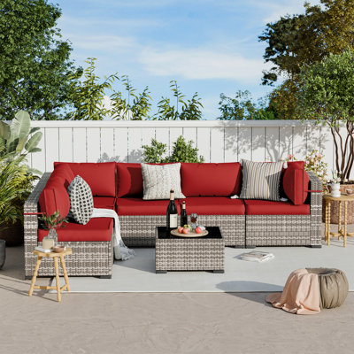 Ensemble de conversation modulaire en rotin 2 pièces avec coussins