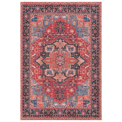 Tapis oriental rouge / bleu en jute / coton tissé à la machine