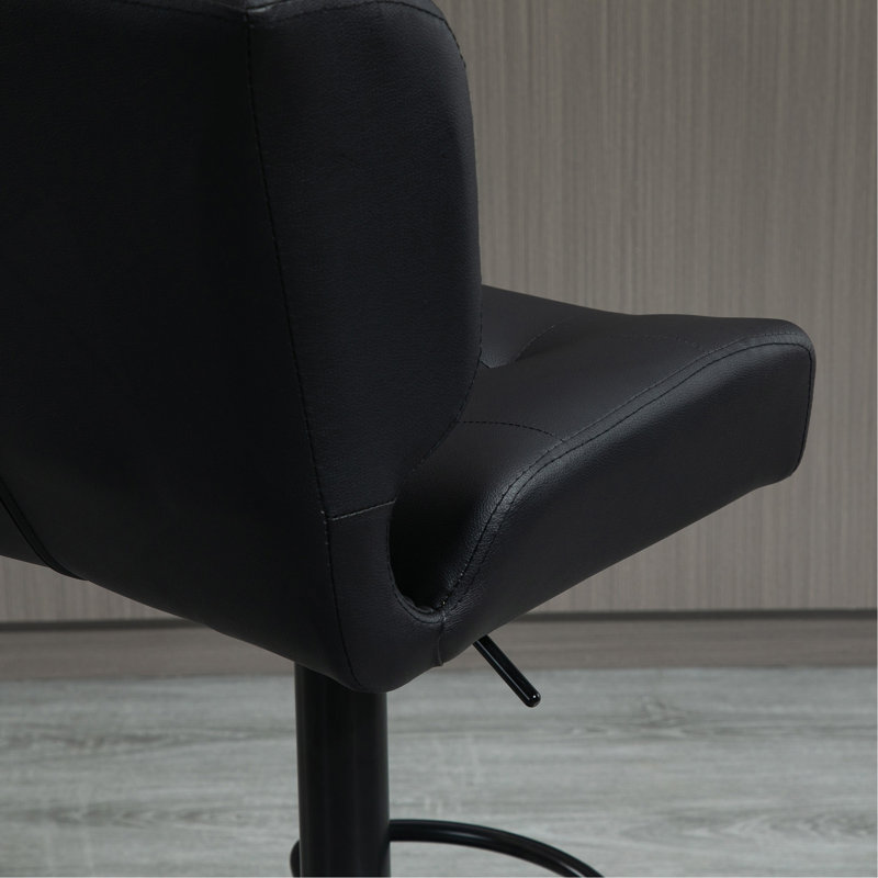 Ensemble de 2 tabourets de bar avec siège réglable, coussin rembourré épais et repose-pieds en métal, noir