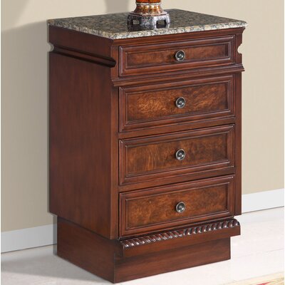 HYP-0213-BB-M Victoria 20.5"" Drawer Bank with 4 Drawers  Baltic Brown Granite Top and Decorative Hardware Materal in Cherry -  Silkroad Exclusive, HYP0213BBM