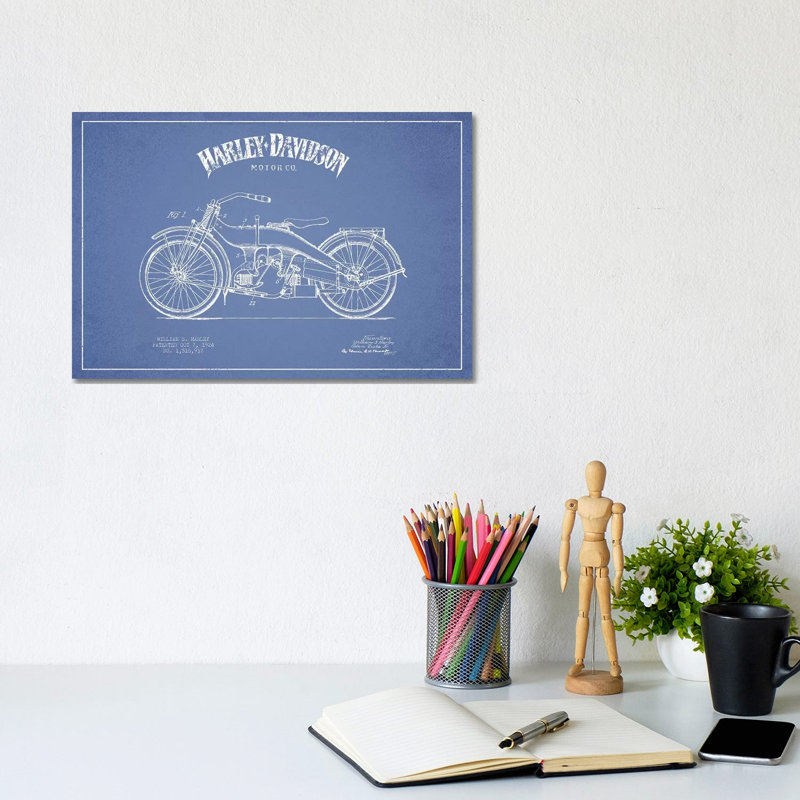 Harley-Davidson Motorcycles (Light Blue) III by Aged Pixel - Wrapped Canvas Print, 20.32 cm H x 30.48 cm W