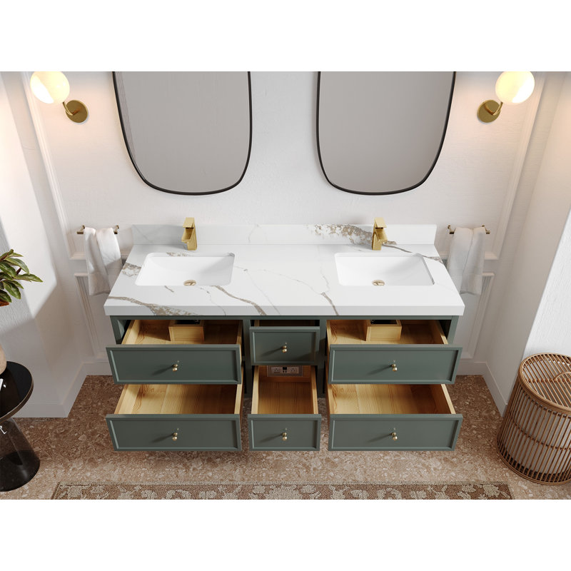 Roswell Floating 60 " W Wall Mounted Wall Mounted 2 Double Vanity Bathroom Vanity With Quartz Top